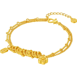 六桂福珠宝纯银项链女S925银黄金色银杏叶套链新年情人节礼物