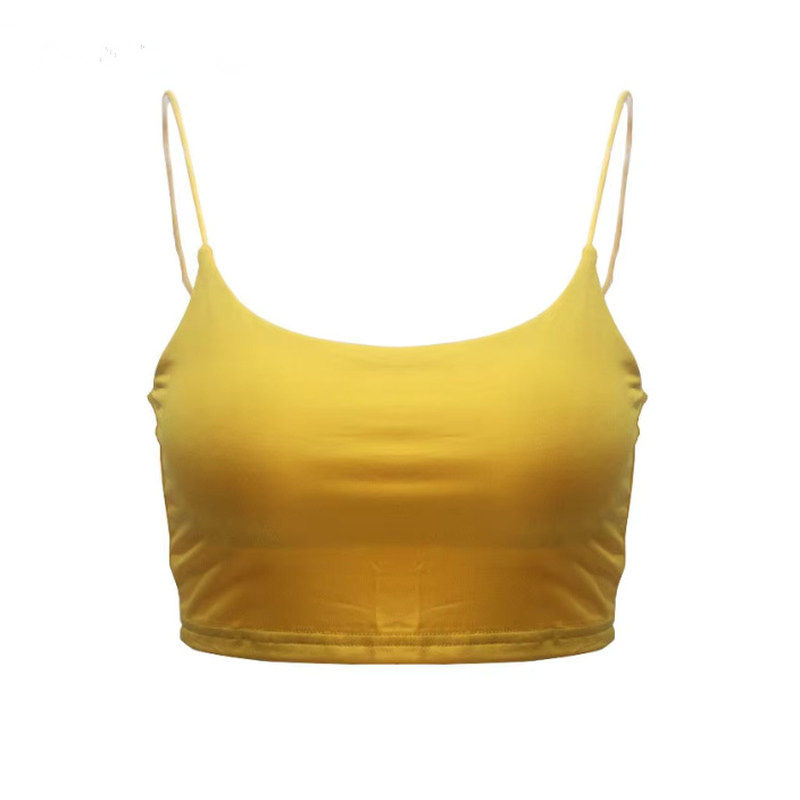 Solid color sexy crop top with crop top纯色露脐细吊带小背心