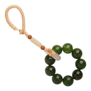 天然绿玉髓钥匙扣挂件玛瑙镶铜跑环包包挂饰手机挂坠手捻链吊坠