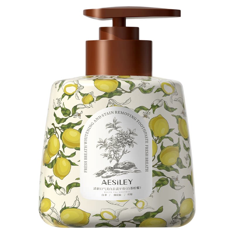 AESILEY白茶柠檬牙膏按压式清新口气美白去黄垢口臭持久留香家庭