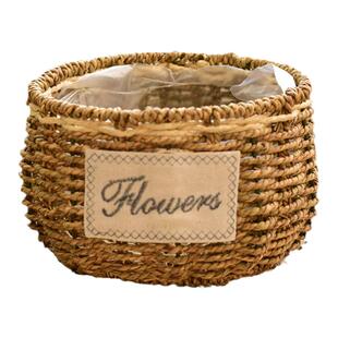 田园编织花盆 草编柳编插花干花篮 手工多肉盆栽绿萝竹编创意篮子