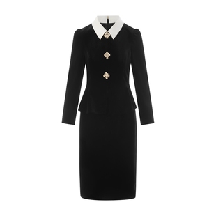 朗姿集团LIME莱茵丝绒假两件连衣裙夜幕黑色收腰显瘦复古25秋新款