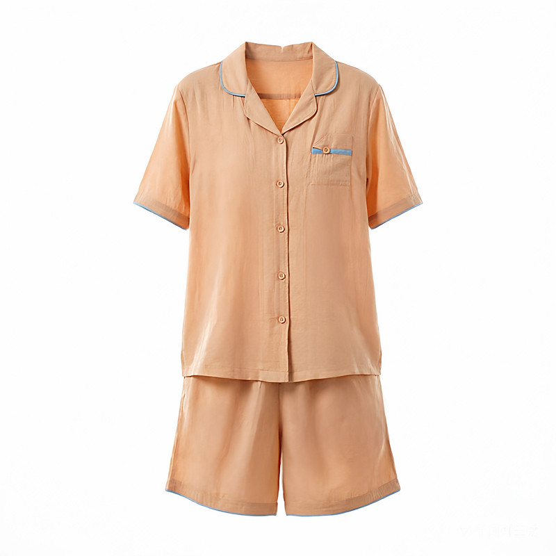 绮瑞睡衣女夏冰丝薄款短袖短裤开衫套装女款夏季仿真丝凉感家居服