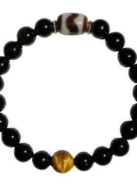 OkFineyard天然黑曜石天珠手串女小众设计虎眼石招财转运串珠手链