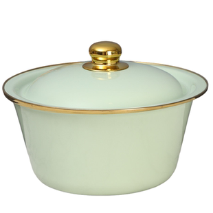 欧丽家珐琅搪瓷马卡龙鹅黄色系珐琅搪瓷盖盆汤盆带盖熬药盆猪油盆