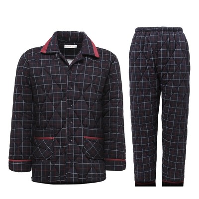 冬季加厚男睡衣家居服套装纯棉