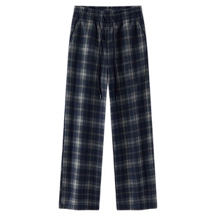 商场同款|森马休闲裤女冬季裤子格纹加绒长裤2025新款复古阔腿裤