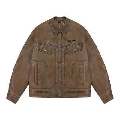 BJHGPU皮棉服男款秋季加绒棉衣