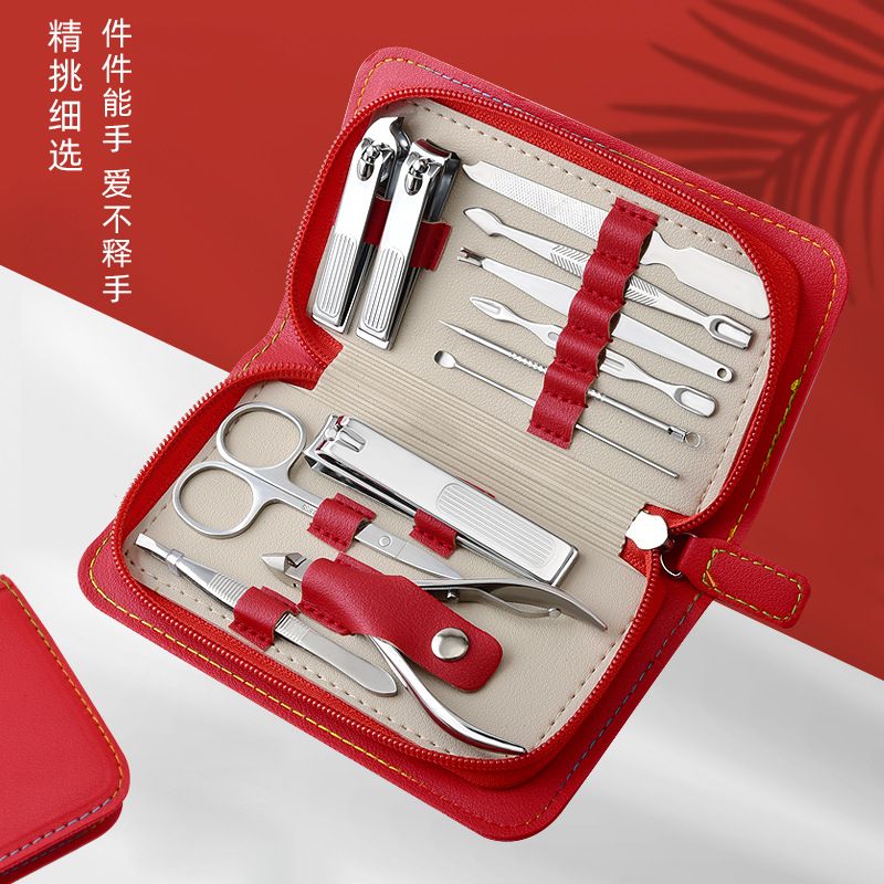 不锈钢修甲工具套装12件套死皮钳家用指甲剪全套指甲刀套装批发