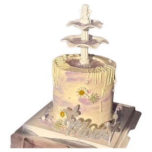 网红母亲节许愿池蛋糕装饰摆件唯美珍珠钻蝴蝶mom妈妈节日插件