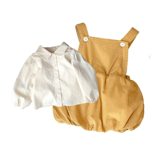 小阿七女童背带裤春装2026新洋气儿童套装周岁宝宝礼服春秋外出服