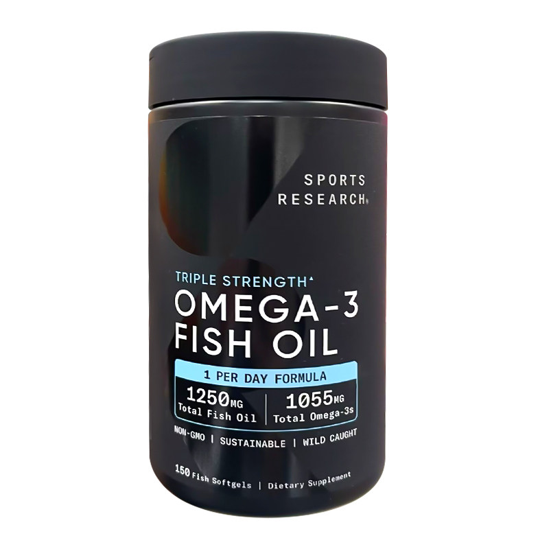 美国直邮Sports Research Omega-3成人野生鱼油胶囊三倍浓缩150粒