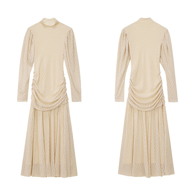 朱小姐小众设计蕾丝连衣裙女法式复古长款高级感内搭裙子2025秋冬