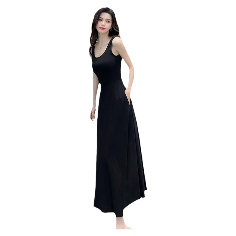 法式顯瘦黑色吊帶連衣裙女2025春夏赫本小黑裙修身垂感背心長裙子