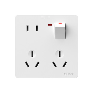 正泰8孔插座一开八孔带开关86型面板多功能家用墙壁开关暗装10a