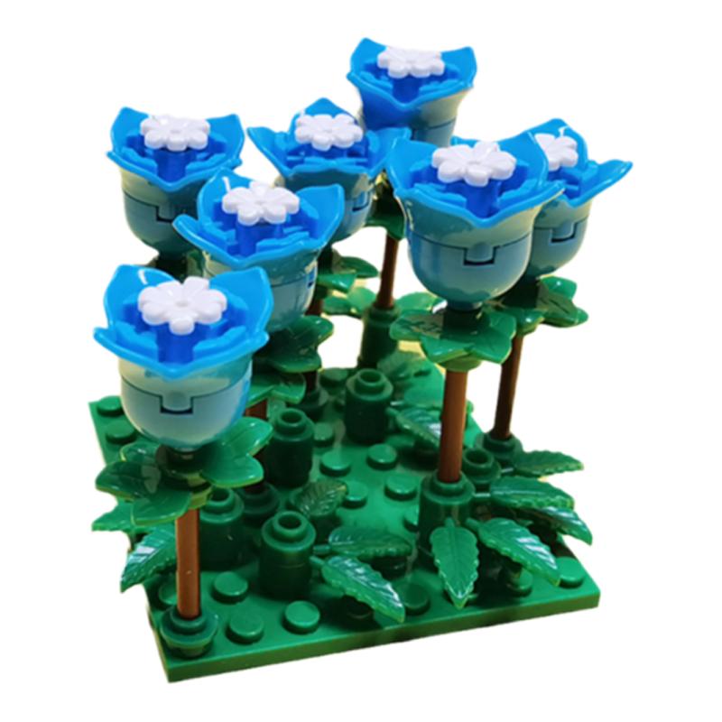 小积木颗粒花束蓝玫瑰花田小MOC