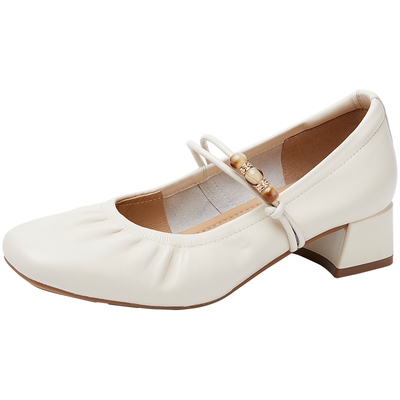 复古一字带真皮单鞋羊皮鞋