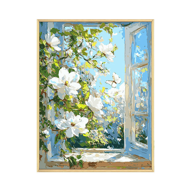 玉兰花数字油画diy填涂色手工绘治愈系窗台花卉解压油彩装饰挂画