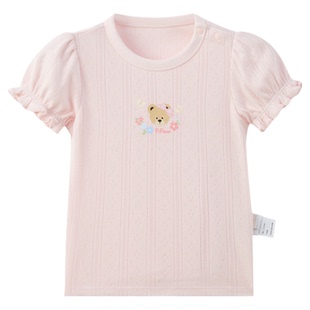 PawinPaw卡通小熊童装春夏女宝宝甜美泡泡袖纯棉短袖T恤
