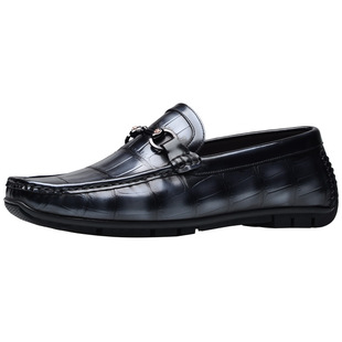 宾度男鞋春夏季男士商务休闲皮鞋真皮鳄鱼纹一脚蹬豆豆鞋男专柜款