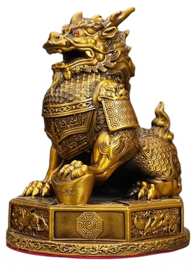 铜麒麟摆件一对八卦麒麟家居客厅入户玄关办公室桌面装饰礼品开业