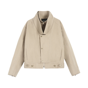 pusumede 街区漫步 假两件短款风衣外套女设计感翻领宽松拉链夹克