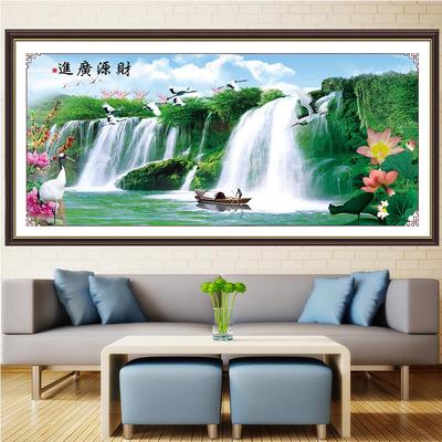 墙贴画自粘油画布财源广进壁画山水墙贴纸富水长流客厅墙面装饰画