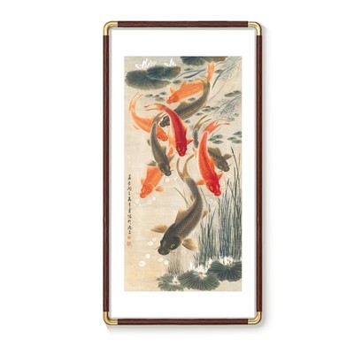 玄关新中式九鲤图轴装饰画挂画