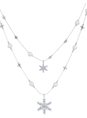 【新品】雪花与冬天绝配小众原创雪花双层破碎珍珠项链