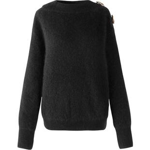 设计师品牌 IIIVIVINIKO冬季黑色大纽扣貉绒毛衣