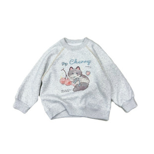 蕾丝花边女童加绒卫衣冬季小猫蝴蝶结小女孩一体绒上衣儿童打底衫