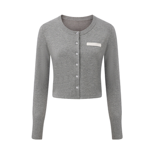 NanaJacqueline春季新款修身圆领针织衫开衫女复古柔软舒适短外套