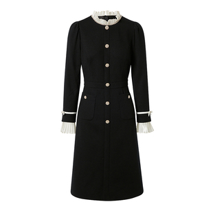 拉珂同款长裙女 羊毛25秋冬季泡泡袖通勤修身显瘦连衣裙RF06554W0