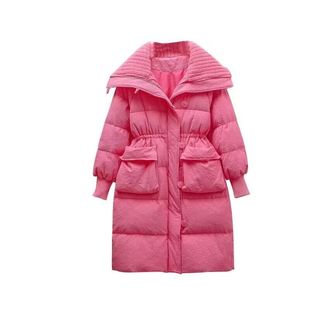 【泡泡格面料】中长款棉衣欧洲站羊羔毛大翻领冬季加厚羽绒棉服女