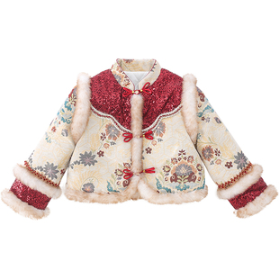 米米哈罗女童马面裙套装女孩唐装拜年服冬装2026新款儿童夹棉外套