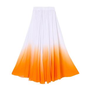 渐变古典舞蹈大摆裙飘逸半身练习长裙女720度跳舞雪纺纱裙演出服