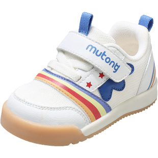 牧童童鞋学步鞋春秋透气网面男童软底宝宝鞋七彩祥云儿童机能鞋女