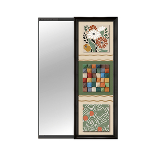 孟菲斯镜子入户门可关闭隐藏推拉式暗藏式全身镜隐形穿衣镜玄关画