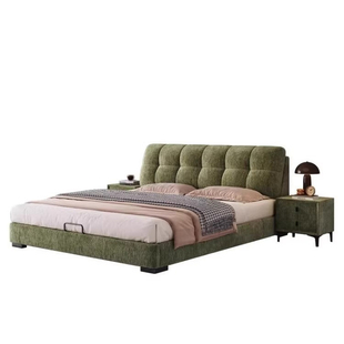 豆腐块布艺床雪尼尔床现代简约主卧双人床复古风高端大气储物大床