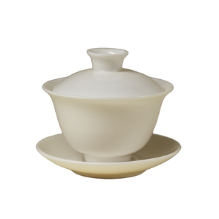 无落 精致中式猪油白三才盖碗家用创意手工泡茶碗功夫茶具敬茶碗