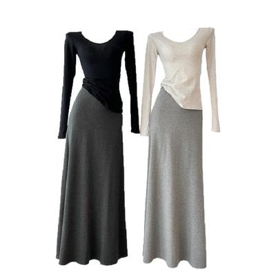 2025高腰灰色半身裙长款秋冬长裙