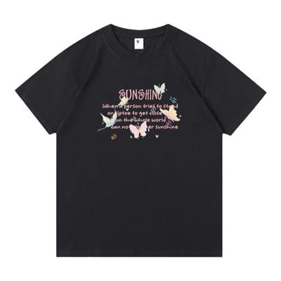 短袖甜美常规印花纯棉t恤女