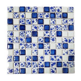 景德镇青花瓷马赛克 园林背景中式餐厅茶社背景窑变仿古瓷砖