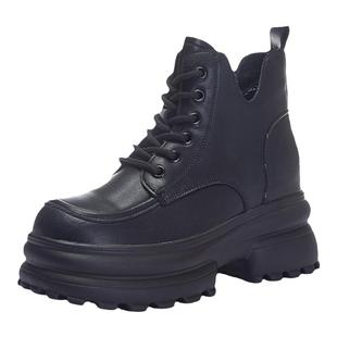 真皮内增高马丁靴女英伦风2025年春秋新款厚底松糕短靴小个子8CM