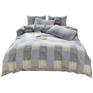 2024新款北欧纯棉床上四件套100全棉床单男生宿舍床品三件套被套