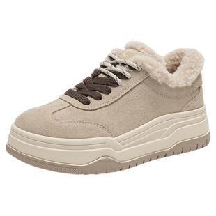 千百度厚底加绒板鞋女鞋2025冬季新款毛毛保暖运动休闲鞋百搭棉鞋