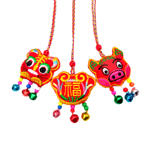 蛇年端午节儿童装饰刺绣生肖老虎头香包挂件香囊长命锁五彩绳项链