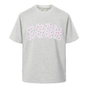 KHIAN SOON夏季新品国潮牌贴布绣碎花T恤短袖情侣男女宽松打底衫