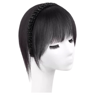 发箍刘海假发一体式补发片全真发黑钻发箍直发片遮白发头顶齐刘海