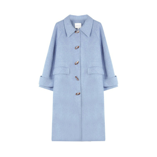 BLUEerror 宽松气质双面呢全羊毛大衣女长款牛角扣毛呢外套秋冬